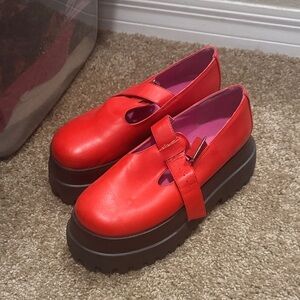 Red Platform Mary Jane Shoes